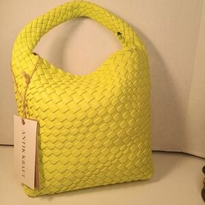 NWT Antik Kraft Bright Green Hand Woven Vegan Leather Boho Hobo Bag